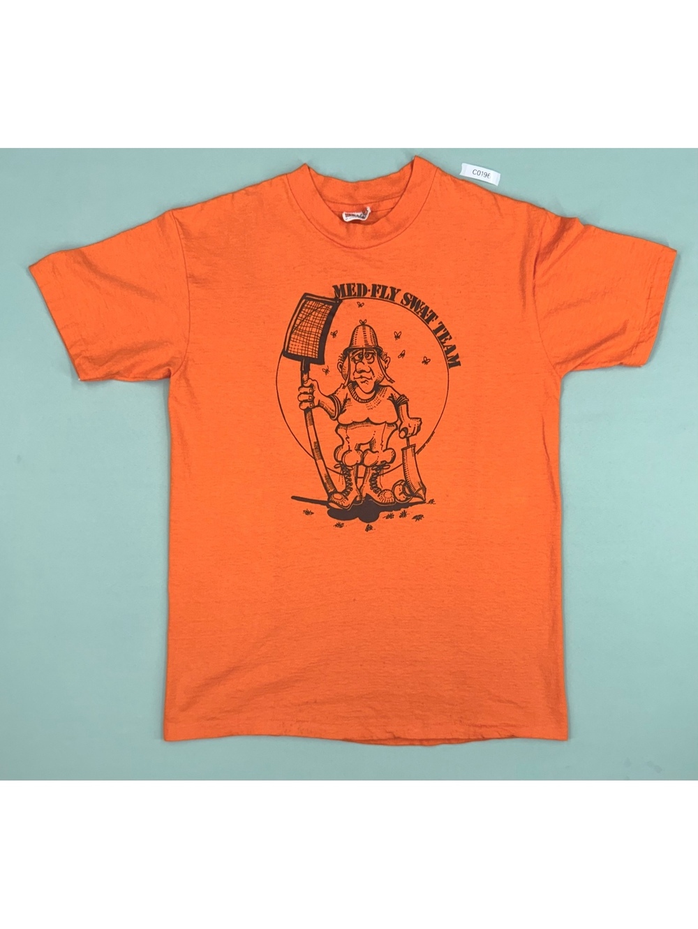 Vintage Hanes Beefy-T Orange Graphic T-Shirt Med-Fly Swat Team Size Large 42-44